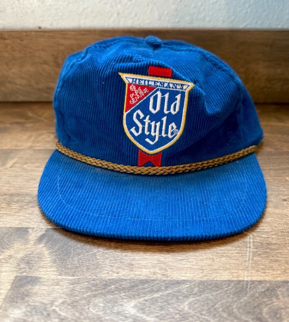 Vintage Heileman's Old Style Beer Corduroy Mesh Snapback Hat Trucker Cap Brewery
